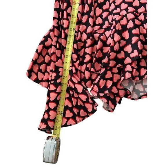 Rebecca Vallance Hotel Beau Frill Midi Dress Heart Print Long Sleeve Pink Size 4